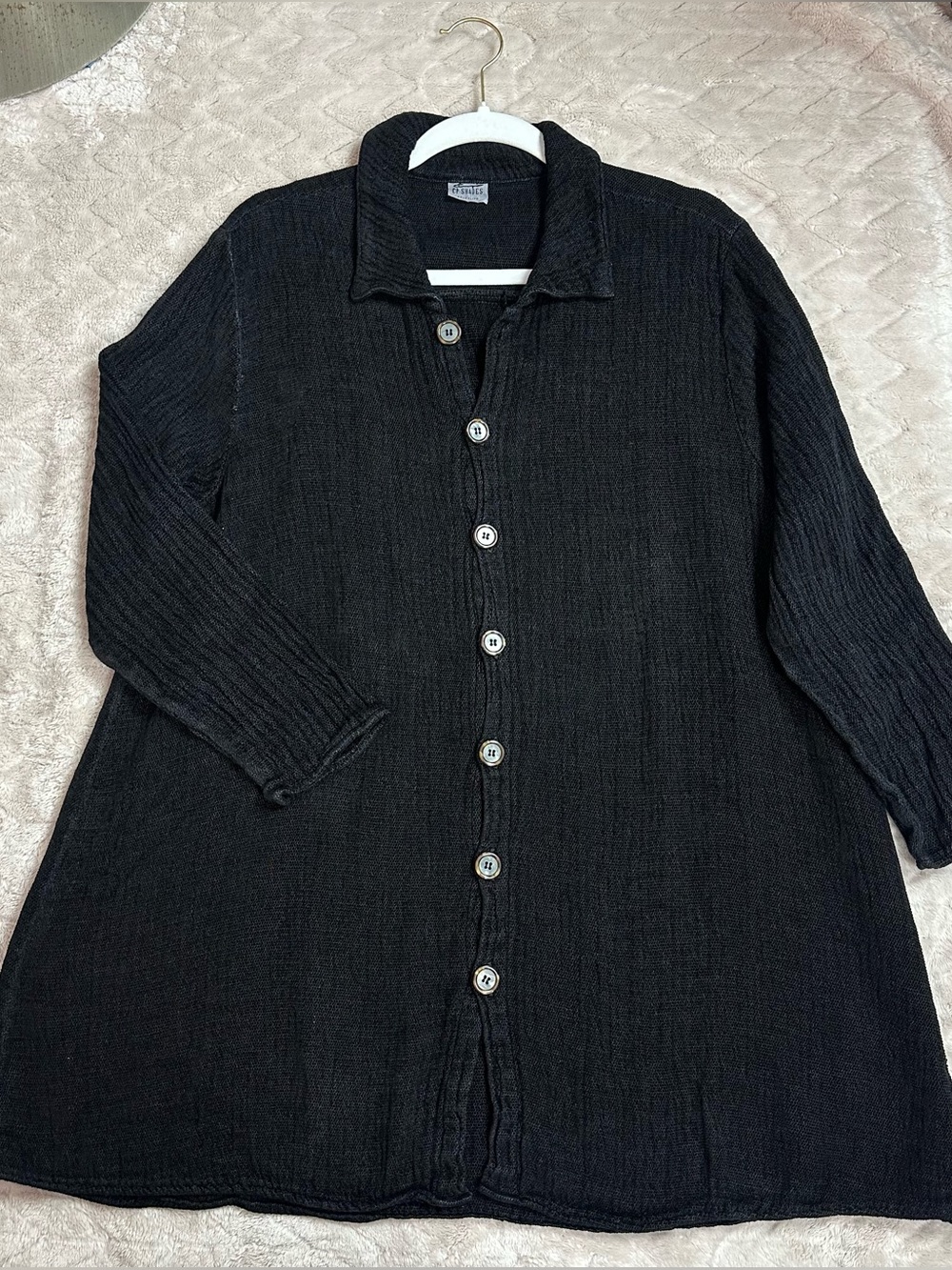 CP SHADES Womens Black Tunic‎ Button Down Shirt Soft Cotton Rayon Size Medium